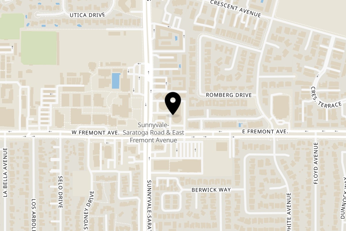 Map showing the location of Boba & Pizza Corner on 109 E Fremont Ave in Sunnyvale